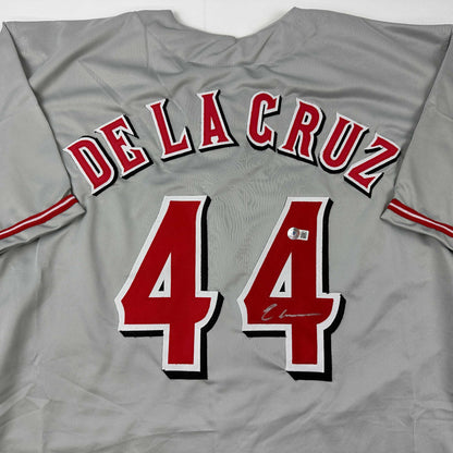 Autographed/Signed Elly De La Cruz Cincinnati Grey Baseball Jersey Beckett BAS COA