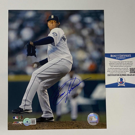 Autographed/Signed Felix Hernandez Seattle Mariners 8x10 Baseball Photo Beckett BAS COA #1