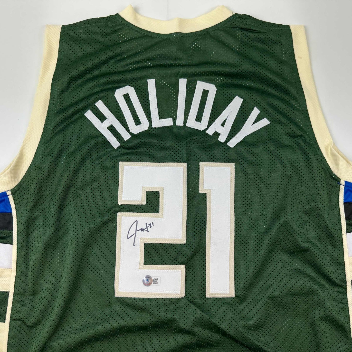 Autographed/Signed Jrue Holiday Milwaukee Green Basketball Jersey Beckett BAS COA