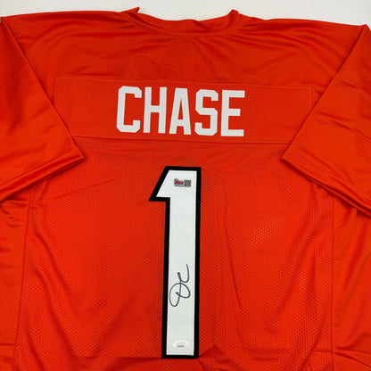 Autographed/Signed Ja'Marr Chase Cincinnati Orange Football Jersey JSA COA
