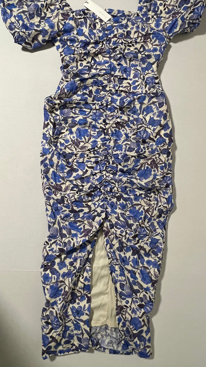 Mable Blue Floral Puff Sleeve Midi Dress Size M