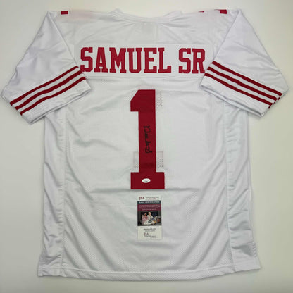 Autographed/Signed Deebo Samuel Sr. #1 San Francisco White Football Jersey JSA COA