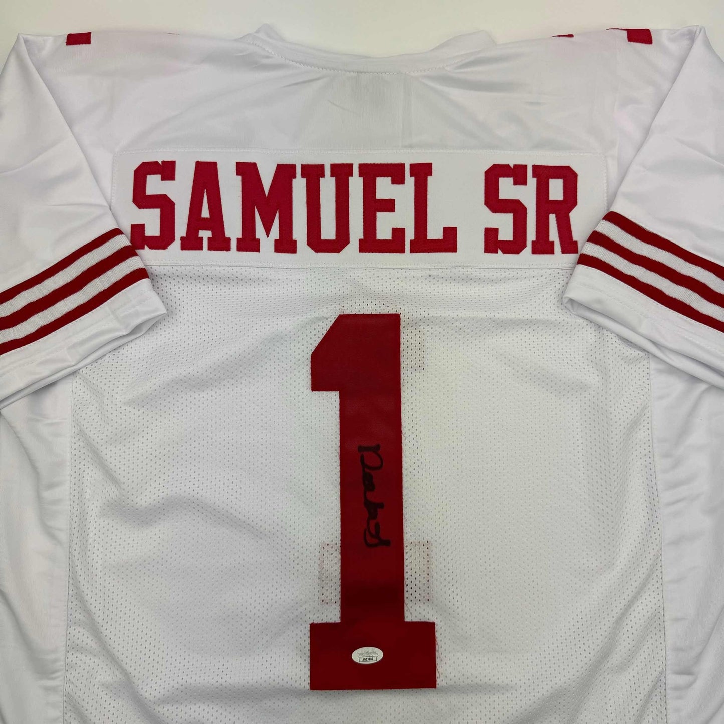 Autographed/Signed Deebo Samuel Sr. #1 San Francisco White Football Jersey JSA COA