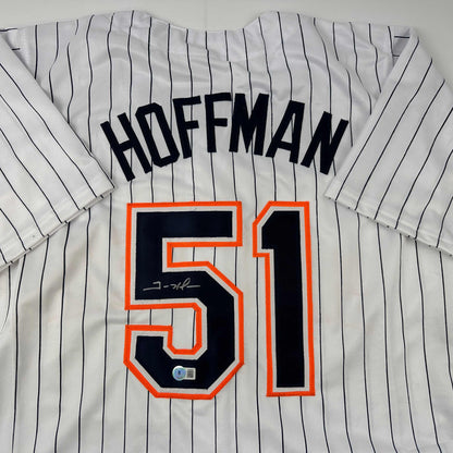 Autographed/Signed Trevor Hoffman San Diego Pinstripe Baseball Jersey Beckett BAS COA