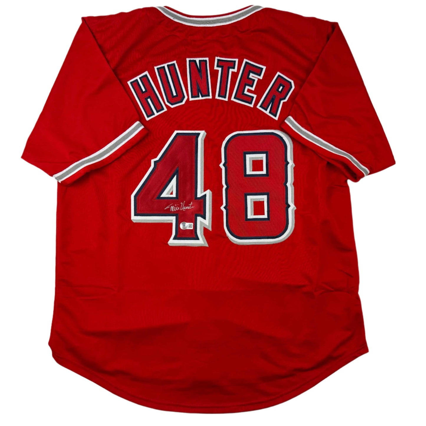 Autographed/Signed Torii Hunter Los Angeles Anaheim Red Baseball Jersey Beckett BAS COA