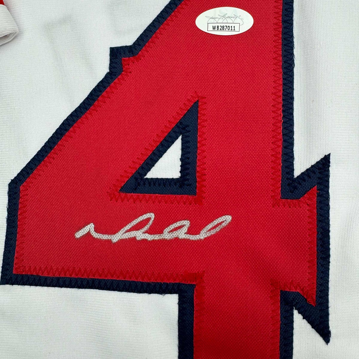 Framed Autographed/Signed Mike Napoli 35x39 Los Angeles LA Anaheim White Baseball Jersey JSA COA