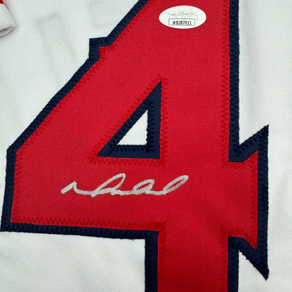 Framed Autographed/Signed Mike Napoli 35x39 Los Angeles LA Anaheim White Baseball Jersey JSA COA