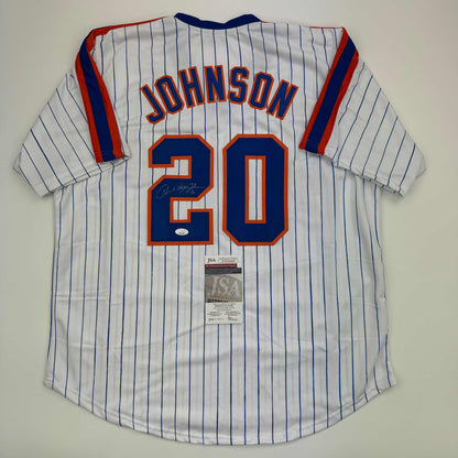Autographed/Signed Howard Johnson HOJO New York Pinstripe Baseball Jersey JSA COA