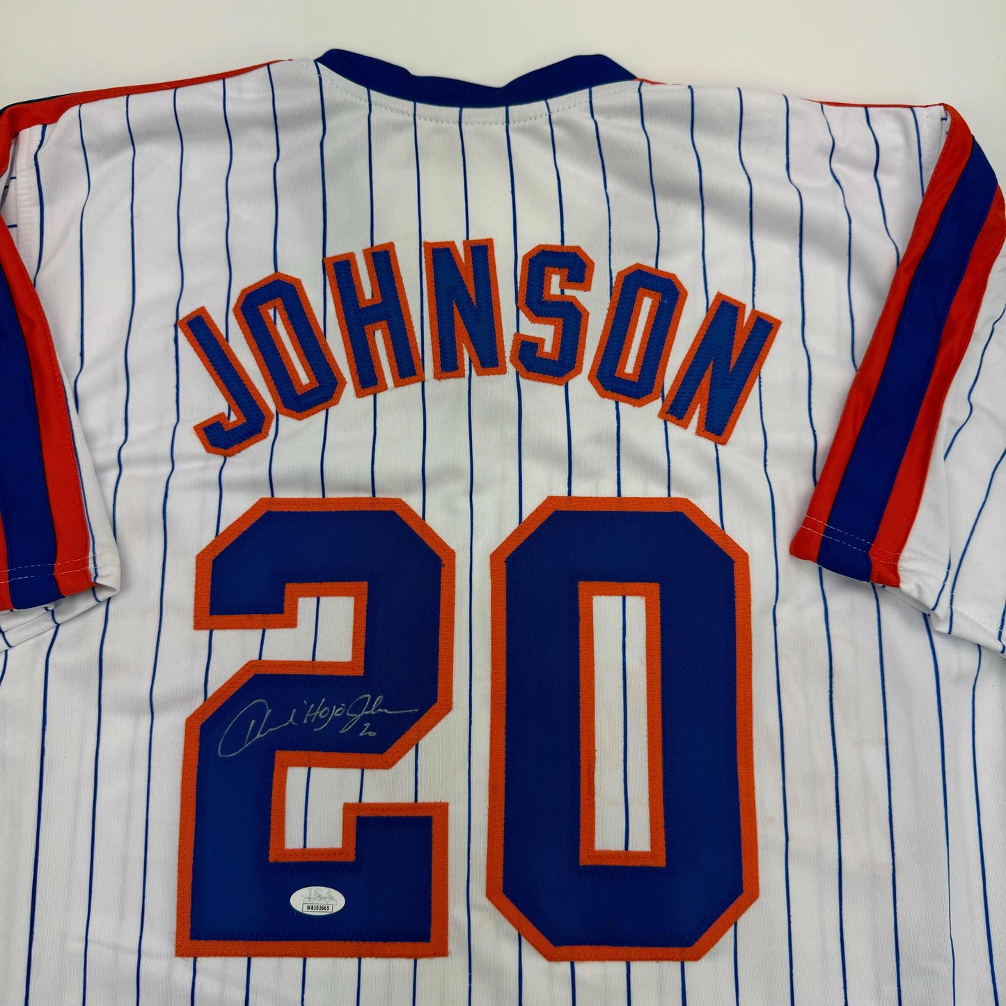 Autographed/Signed Howard Johnson HOJO New York Pinstripe Baseball Jersey JSA COA