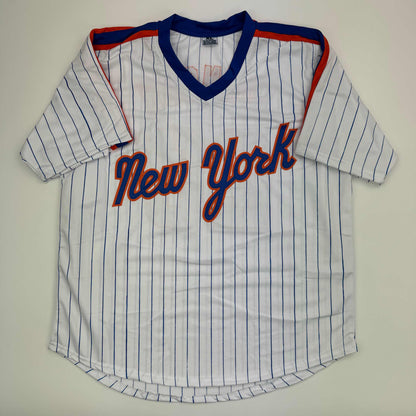 Autographed/Signed Howard Johnson HOJO New York Pinstripe Baseball Jersey JSA COA