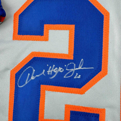 Framed Autographed/Signed Howard Johnson HOJO 35x39 New York Grey Baseball Jersey JSA COA