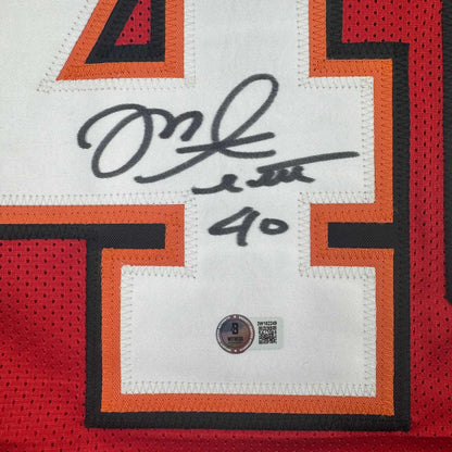Autographed/Signed Mike Alstott Tampa Bay Red Football Jersey Beckett BAS COA