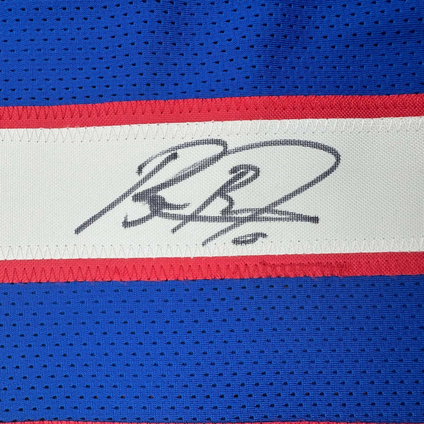 Framed Autographed/Signed Brian Burns 35x39 New York Retro Blue Football Jersey JSA COA