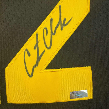 Autographed/Signed Caitlin Clark Iowa Black Basketball Jersey Panini COA