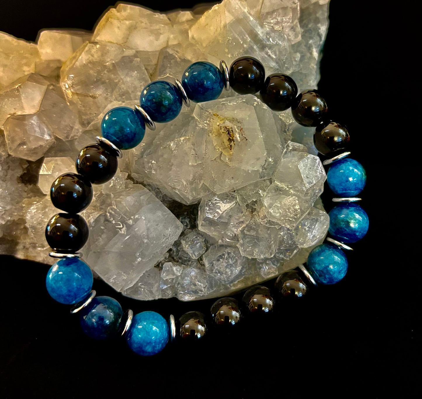 Guardian Bracelet – Blue Apatite & Black Obsidian Beaded Protection Bracelet