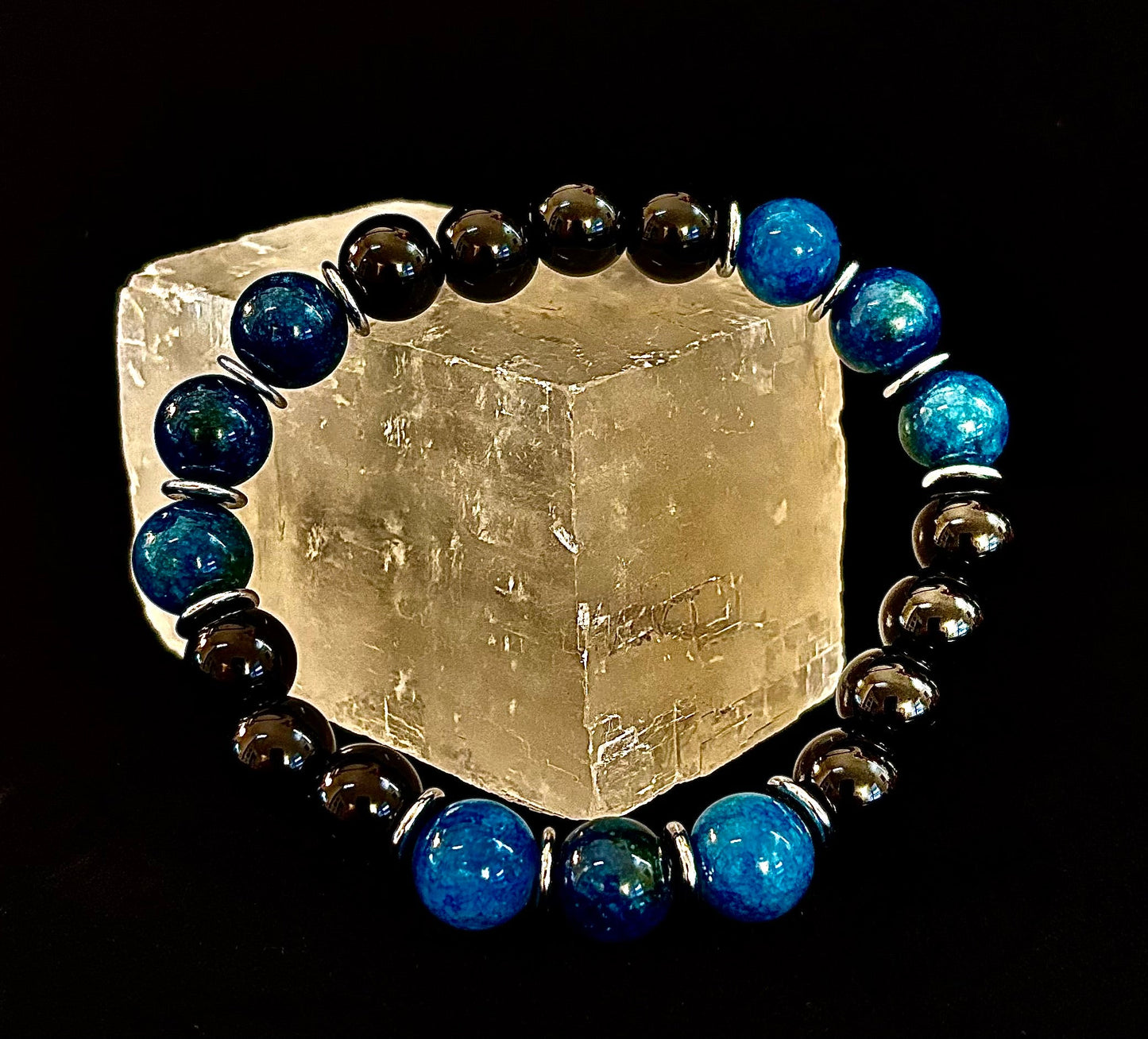 Guardian Bracelet – Blue Apatite & Black Obsidian Beaded Protection Bracelet
