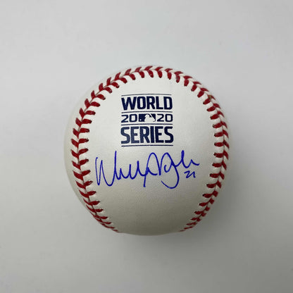 Autographed/Signed Walker Buehler 2020 World Series Rawlings Official Major League Baseball ROML Beckett BAS COA