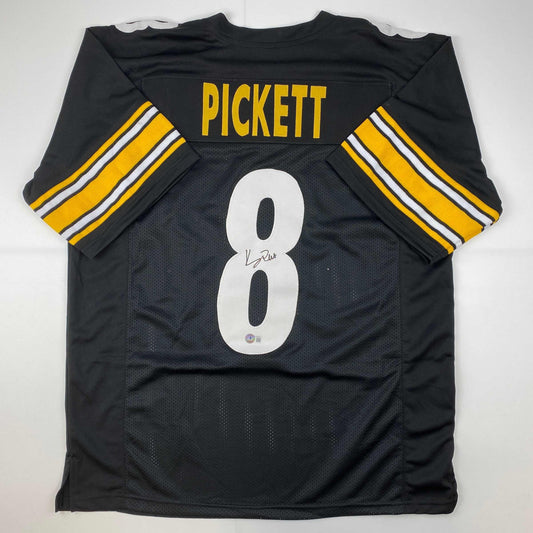 Autographed/Signed Kenny Pickett Pittsburgh Black Football Jersey Beckett BAS COA