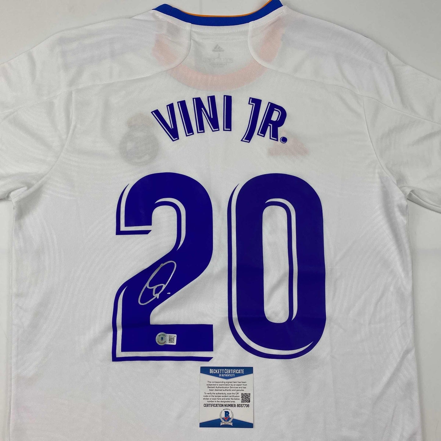 Autographed/Signed Vini Vinicius Jr. Real Madrid White Soccer Jersey Beckett BAS COA