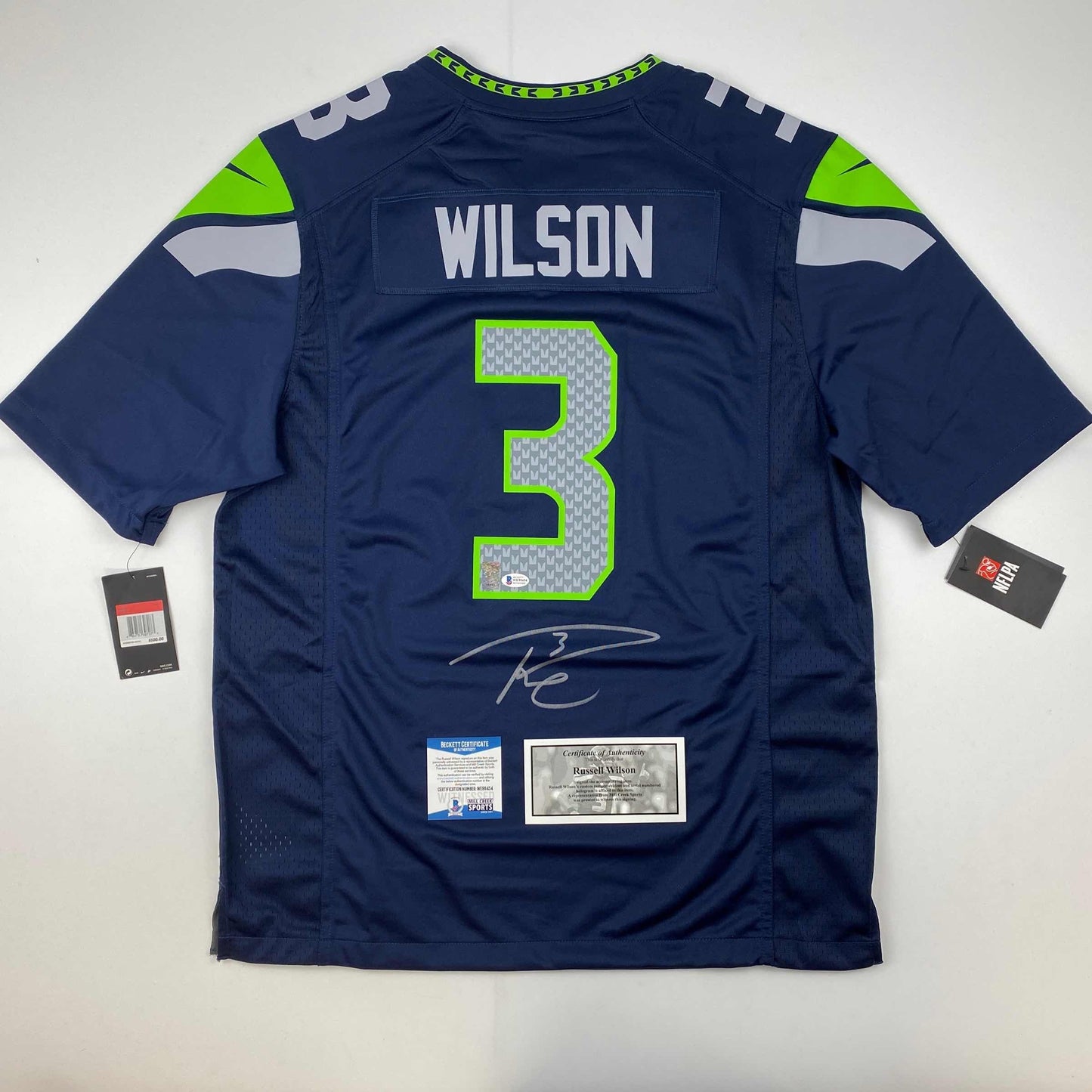 Autographed/Signed Russell Wilson Seattle Seahawks Blue Authentic Football Jersey Beckett BAS COA