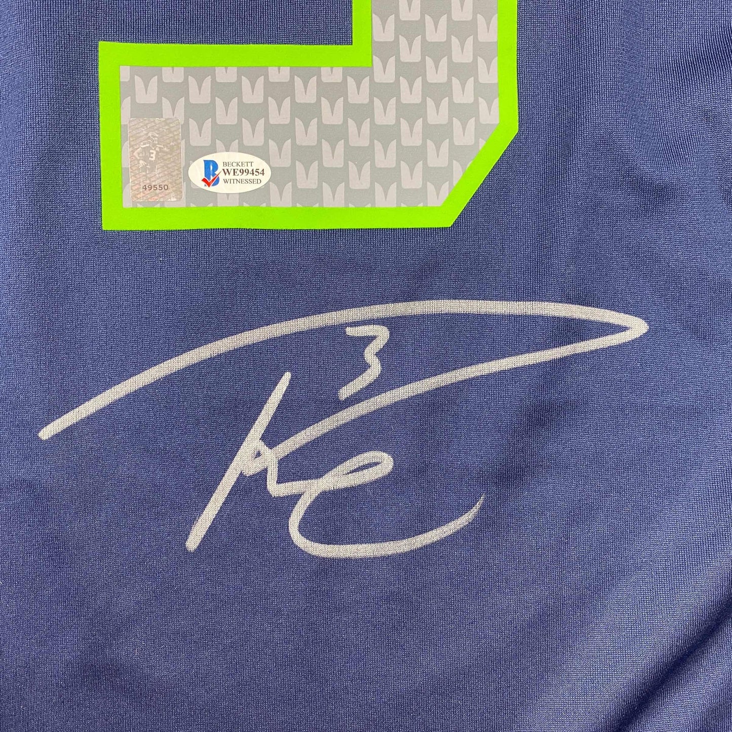 Autographed/Signed Russell Wilson Seattle Seahawks Blue Authentic Football Jersey Beckett BAS COA