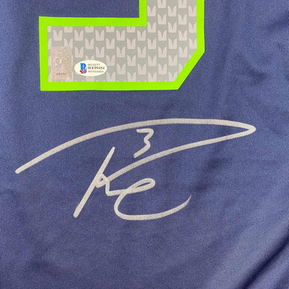 Autographed/Signed Russell Wilson Seattle Seahawks Blue Authentic Football Jersey Beckett BAS COA