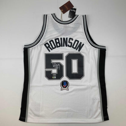 Autographed/Signed David Robinson San Antonio Spurs White Mitchell & Ness HWC Basketball Jersey Beckett BAS COA