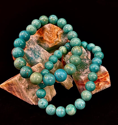 Natural Turquoise Howlite Beaded Bracelet – 8mm & 10mm Stones for Calm & Protection (Medium Wrists)