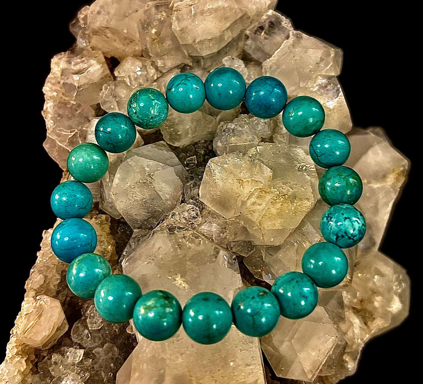 Natural Turquoise Howlite Beaded Bracelet – 8mm & 10mm Stones for Calm & Protection (Medium Wrists)