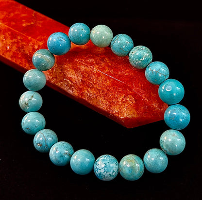 Natural Turquoise Howlite Beaded Bracelet – 8mm & 10mm Stones for Calm & Protection (Medium Wrists)