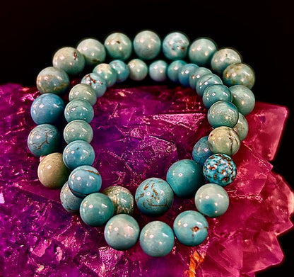 Natural Turquoise Howlite Beaded Bracelet – 8mm & 10mm Stones for Calm & Protection (Medium Wrists)