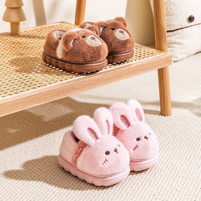Pre-Order Kids’ Fuzzy Slippers | Bear & Bunny Animal House Shoes