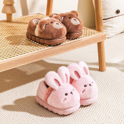 Pre-Order Kids’ Fuzzy Slippers | Bear & Bunny Animal House Shoes