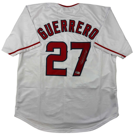 Autographed/Signed Vladimir Vlad Guerrero Los Angeles LA Anaheim White Baseball Jersey Beckett BAS COA