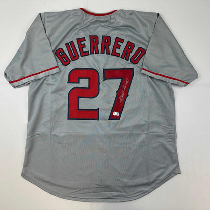 Autographed/Signed Vladimir Vlad Guerrero Los Angeles LA Anaheim Grey Baseball Jersey Beckett BAS COA