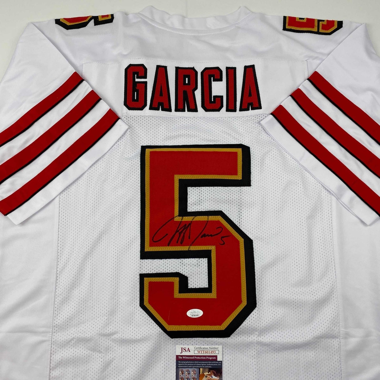 Autographed/Signed Jeff Garcia San Francisco White Football Jersey JSA COA
