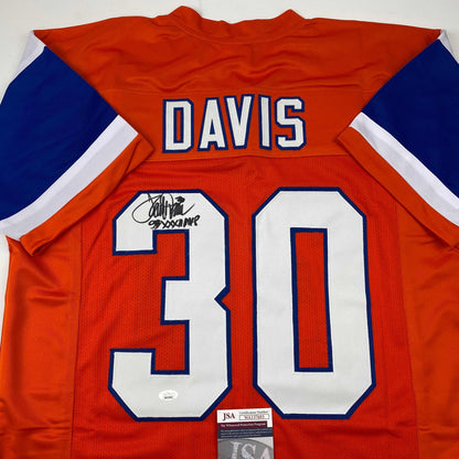 Autographed/Signed Terrell Davis SB XXXII MVP Denver Retro Orange Football Jersey JSA COA