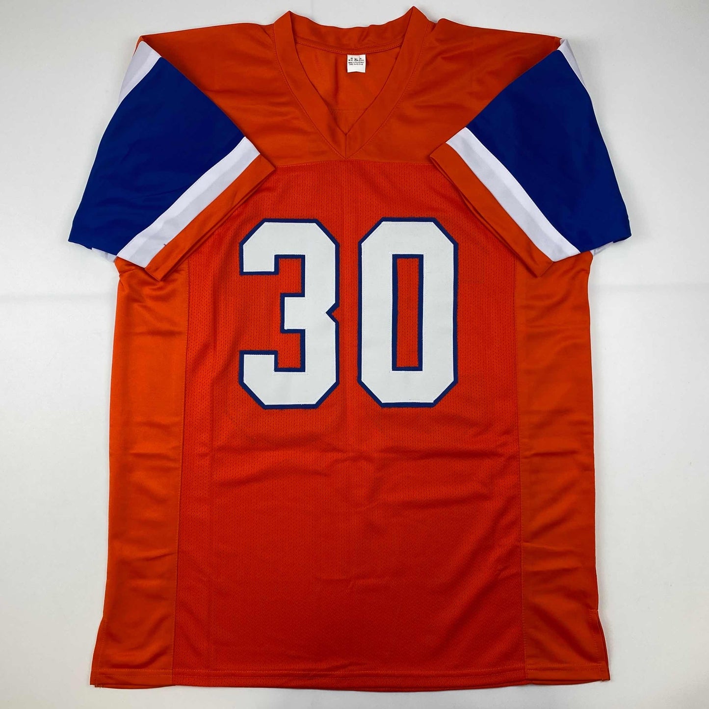 Autographed/Signed Terrell Davis SB XXXII MVP Denver Retro Orange Football Jersey JSA COA