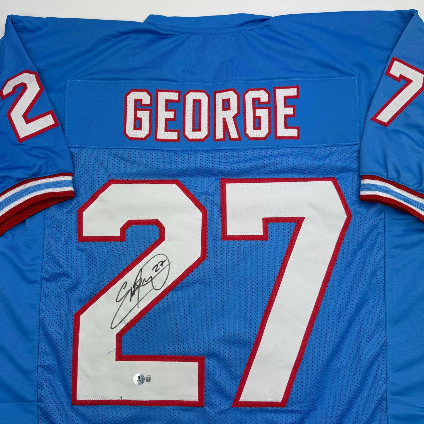 Autographed/Signed Eddie George Tennessee Retro Blue Football Jersey Beckett BAS COA