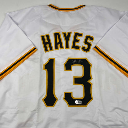 Autographed/Signed Ke'Bryan Hayes Pittsburgh White Baseball Jersey Beckett BAS COA