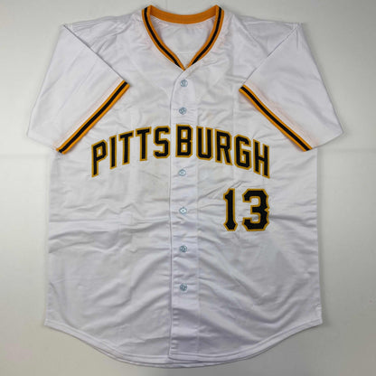 Autographed/Signed Ke'Bryan Hayes Pittsburgh White Baseball Jersey Beckett BAS COA