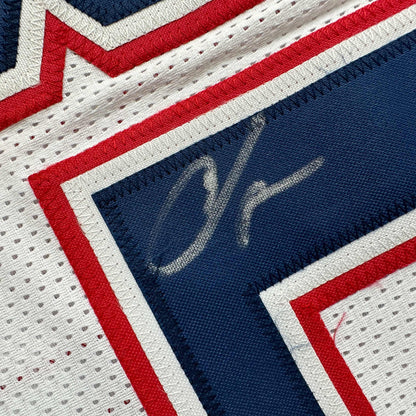 Autographed/Signed Chad Ochocinco (Johnson) New England White Football Jersey JSA COA