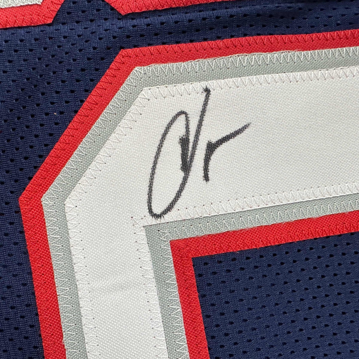 Autographed/Signed Chad Ochocinco (Johnson) New England Blue Football Jersey JSA COA