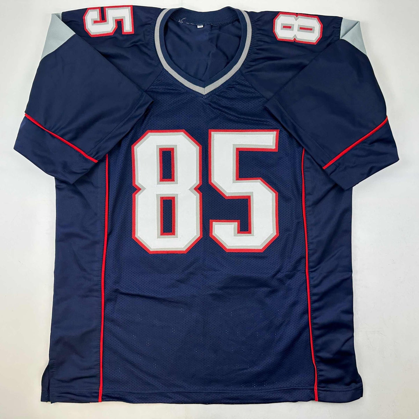 Autographed/Signed Chad Ochocinco (Johnson) New England Blue Football Jersey JSA COA