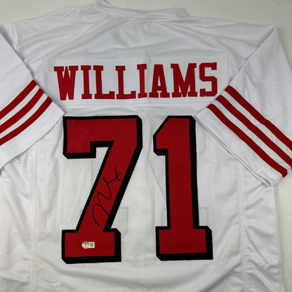 Autographed/Signed Trent Williams San Francisco Alternate White Football Jersey Beckett BAS COA