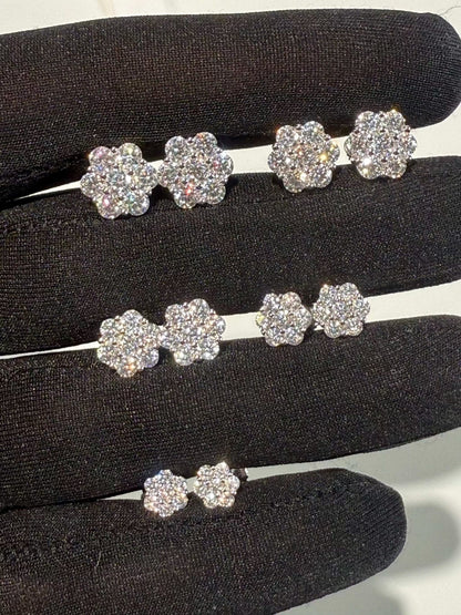 Moissanite Stud Cluster Flower Earrings 925 Sterling Silver 6-10mm VVS