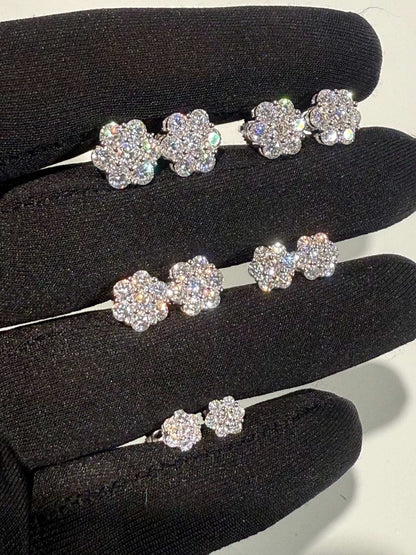 Moissanite Stud Cluster Flower Earrings 925 Sterling Silver 6-10mm VVS