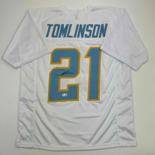 Autographed/Signed LaDainian Tomlinson San Diego White Football Jersey Beckett BAS COA