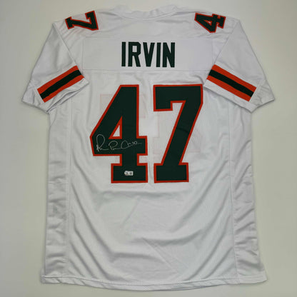 Autographed/Signed Michael Irvin Miami White College Football Jersey Beckett BAS COA