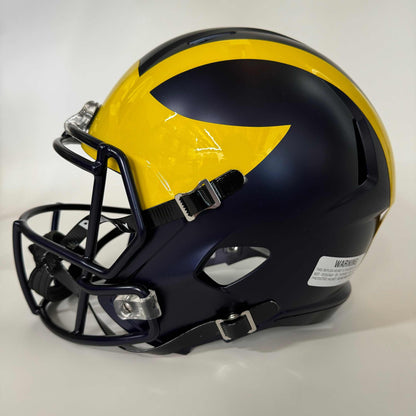 Autographed/Signed Blake Corum "2023 Champs" Michigan Wolverines Full Size FS F/S Speed Replica College Football Helmet Beckett BAS COA